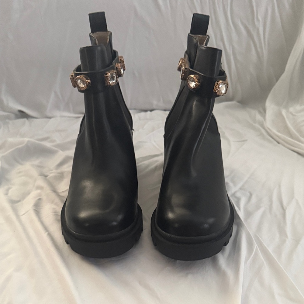 Steve Madden Black Chelsea Ankle Boots with Jeweled Strap